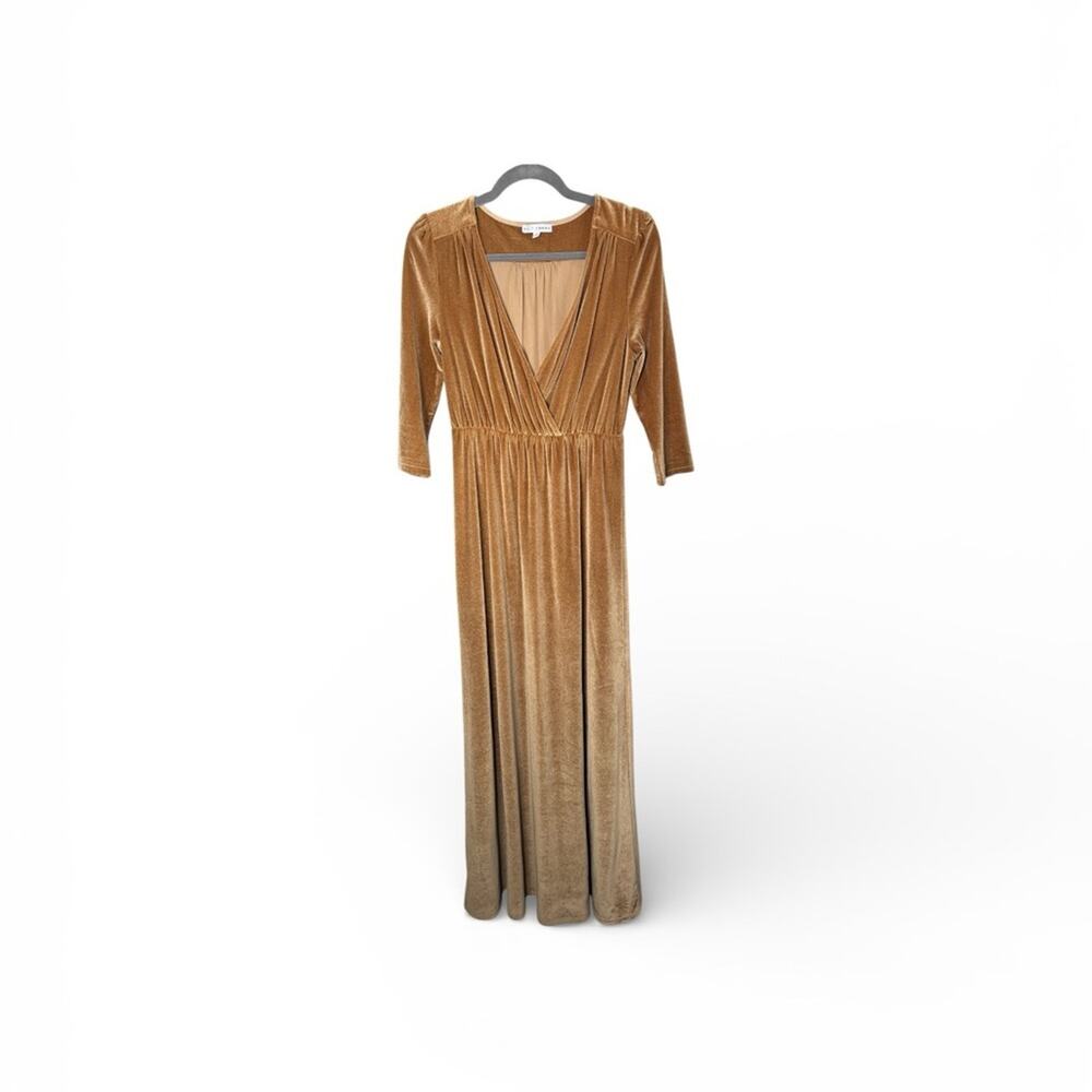 Baltic Born Gold Velvet Wrap Maxi Dress Medium